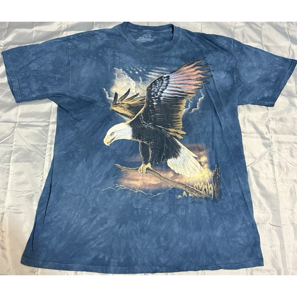 Vintage The Mountain T-Shirt Mens XXL Tee Shirt Blue Tie Dye Eagle USA 2XL